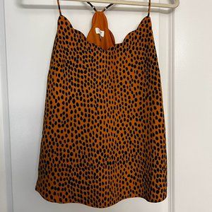 J. Crew Orange Leopard Print Scalloped Chiffon Tank Top Size 2